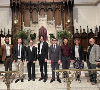 Taylor Competition judges and competitors: Stephen Price, Trevor Good, Daniel Colaner, Daniel Carroll, Henry Dangerfield, Bruce Xu, Kimberly Marshall, and Jesse Eschbach (photo credit: Matthew Brown)