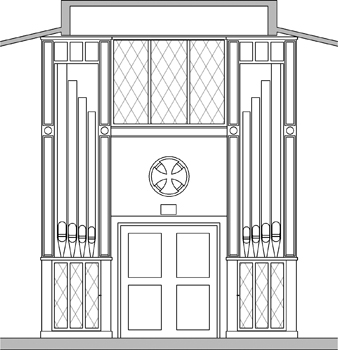 Rendering of Goulding & Wood façade for 1981 M. P. Möller Opus 11519, Our Lady of Grace Monastery, Beech Grove, Indiana