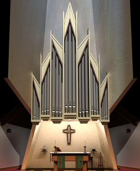 Rendering of new Lewtak organ for Lutheran Church of the Epiphany, Winston-Salem, North Carolina