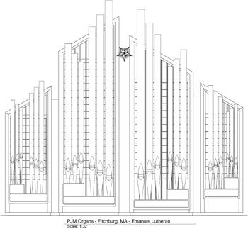 Rendering, Patrick J. Murphy & Associates, Inc., organ for Emanuel Lutheran Church, Fitchburg, Massachusetts