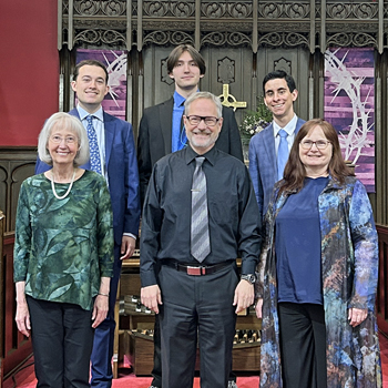 Ottumwa competition judges and competitors: front row, Ann Marie Rigler, Gregory Peterson, Diane Meredith Belcher; back row, Jeremiah Knudson, James Jeffrey, André Lombardi