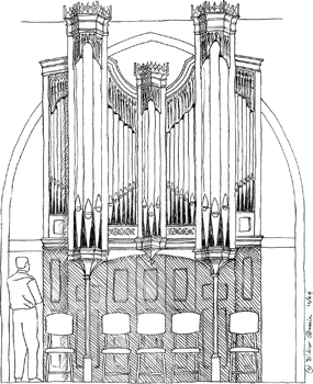 Sketch of Schoenstein & Co. organ, Church of St. Michael & St. George, St. Louis, Missouri