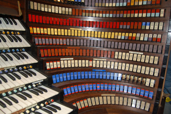 Detail of Wanamaker Organ console, Macy’s Philadelphia