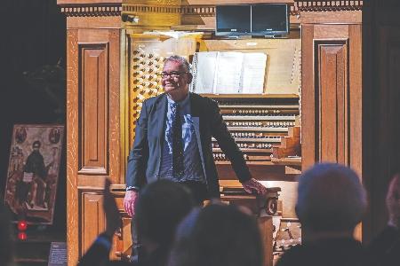 Roger Sayer at the organ at Saint Paul’s Cathedral, London