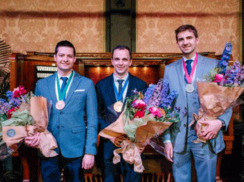 Top finalists in the Longwood Gardens International Organ Competition: Ádám Tabajdi, Bryan Anderson, and Colin MacKnight 