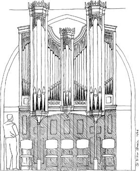 Sketch of Schoenstein & Co. organ, Church of St. Michael & St. George, St. Louis, Missouri