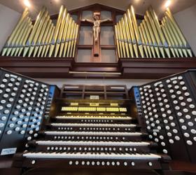 Console and façade for Kimball/Schantz organ, St. Mark the Evangelist Catholic Church, Norman, Oklahoma
