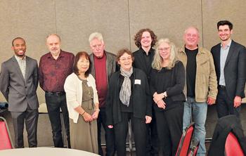 Fortieth anniversary celebration of Fritts-Richards Opus 4 at St. Alphonsus Catholic Church, Seattle, Washington. Front row: Michiko Sakai, Carole Terry, Tyleen Stults; back row: Stephen Price, Paul Fritts, David Dahl, Kyle Hanks, Frederick Frahm, Andrew Koch (photo credit: Thomas David Nichols)