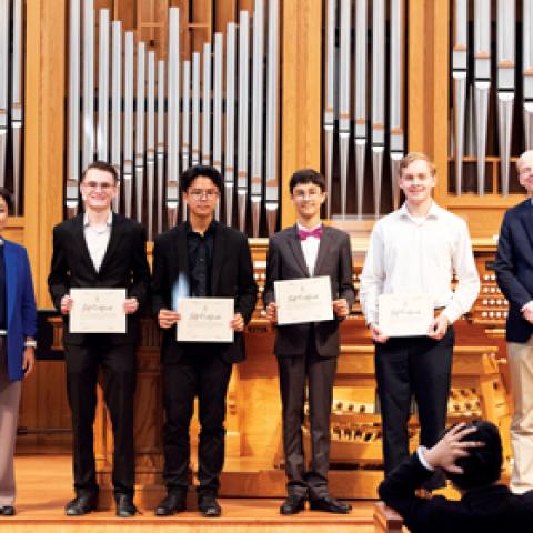 Competitors and judges for Baylor University competition: Ahreum Han Congdon, Thomas Nicholson, Aidan Yau, Amir Sahay, Benedict Saylor, Jens Korndörfer (photo credit: Julia Doktor)
