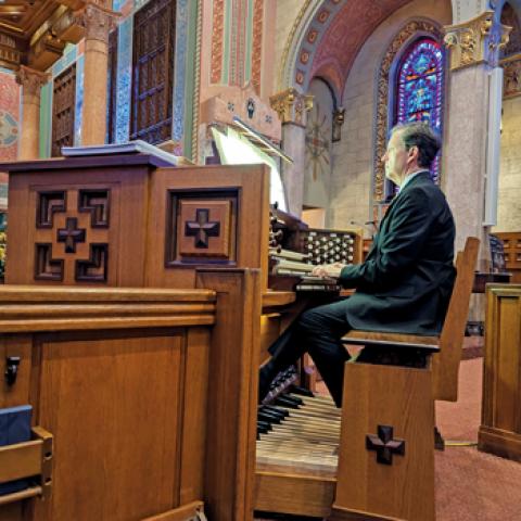 Jonathan Oblander performs on the Berghaus Pipe Organ Builders organ at St. Giles Catholic Church, Oak Park, Illinois