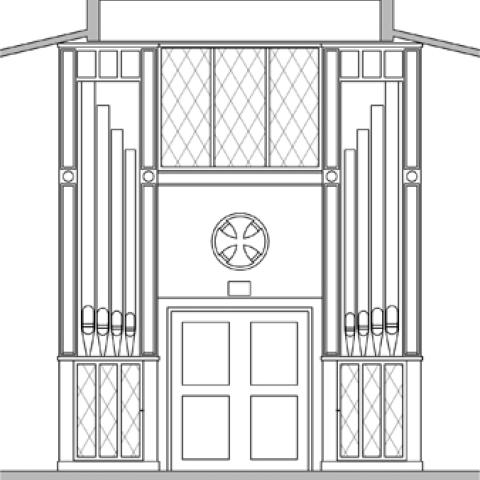 Rendering of Goulding & Wood façade for 1981 M. P. Möller Opus 11519, Our Lady of Grace Monastery, Beech Grove, Indiana