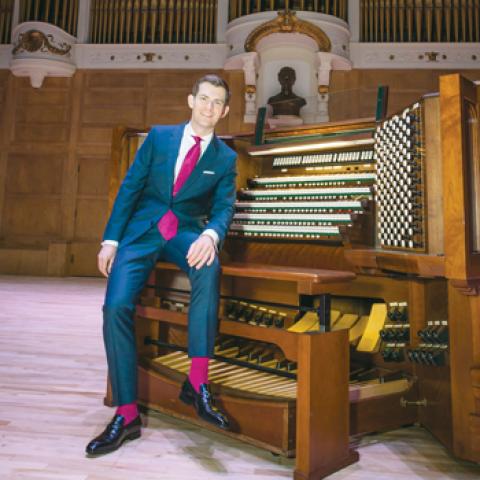 James Kennerley at the console of the Kotzschmar Organ, Merrill Auditorium, Portland, Maine (photo credit: Jill Brady)