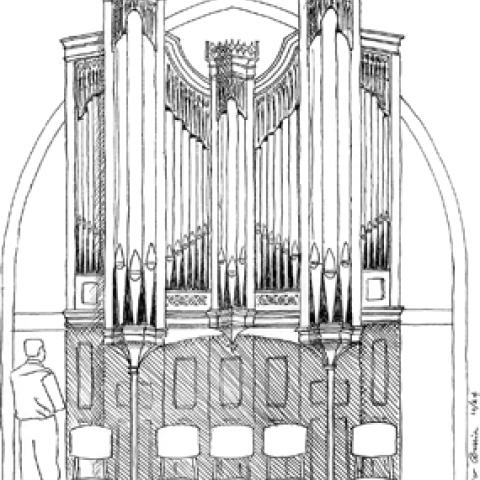 Sketch of Schoenstein & Co. organ, Church of St. Michael & St. George, St. Louis, Missouri