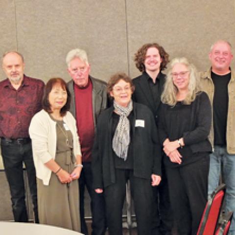 Fortieth anniversary celebration of Fritts-Richards Opus 4 at St. Alphonsus Catholic Church, Seattle, Washington. Front row: Michiko Sakai, Carole Terry, Tyleen Stults; back row: Stephen Price, Paul Fritts, David Dahl, Kyle Hanks, Frederick Frahm, Andrew Koch (photo credit: Thomas David Nichols)